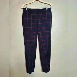 Ann Taylor Women's Pants Navy Blue Red Windowpane Plaid Checker Size 2